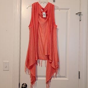 Coral Sleeveless Fringe Top